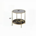 thumbnail image 3 of Fiorella Black Marble Print with Glass & Champagne Finish End Table for Living Rooms, 3 of 5