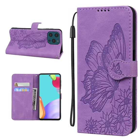 Allytech Flip Case for iPhone 13 Pro 2021 Model 6.1 inch, Premium Retro Butterfly PU Leather Wallet Case with [Magnetic Closure][Card Holder][Wrist Strap] Stand Cover for iPhone 13 Pro, Purple