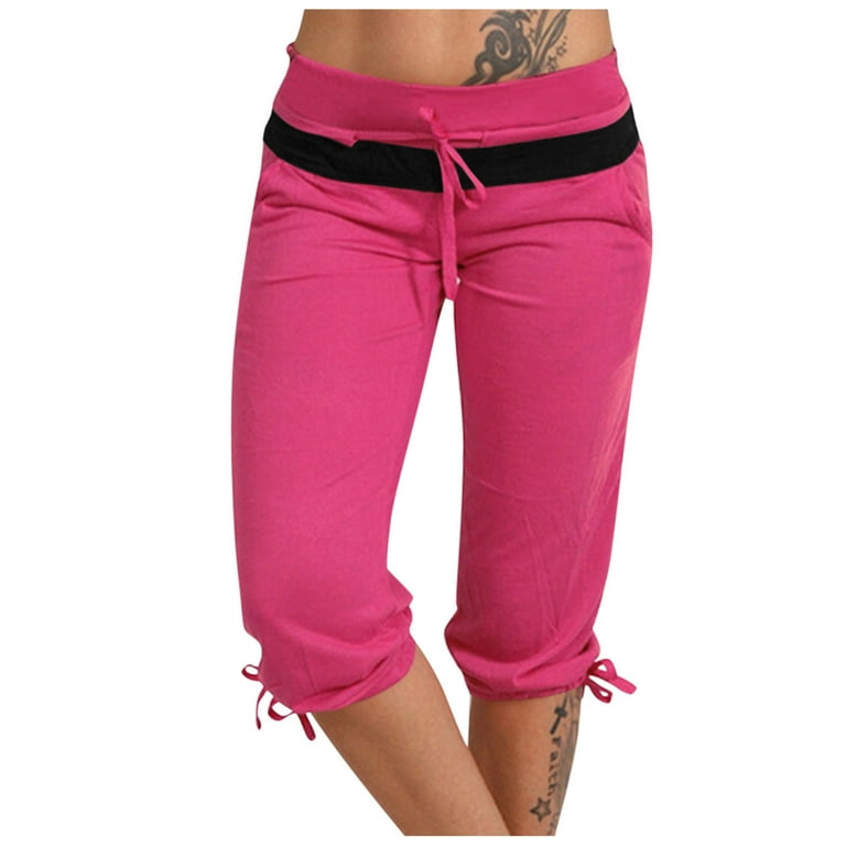 Cropped Sweatpants for Women Low Rise Drawstring Short Capri Pants Stretch  Sports Work Out Leggings Lounge Wear (3X-Large, Hot Pink)