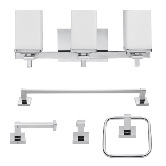 Globe Electric Modern 5-Piece Chrome Bathroom Set with 3-Light LED Vanity Light