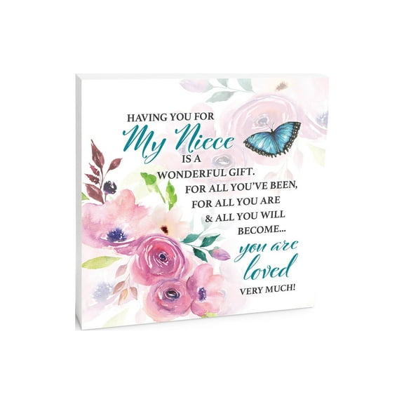 Niece Wonderful Loved Fuchsia Floral 10 x 10 Wood Tabletop Sign Plaque