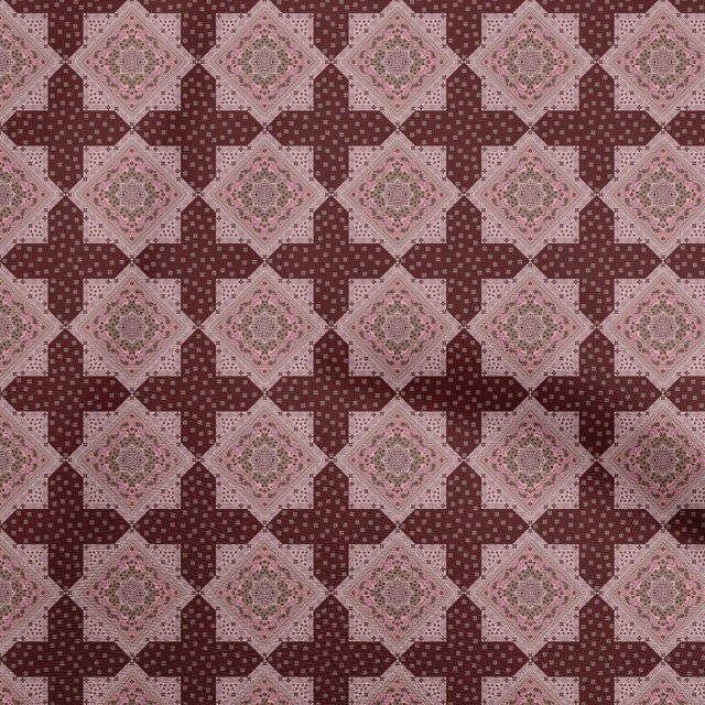 oneOone Polyester Spandex Maroon Fabric Asian Block Sewing Material Print Fabric By The Yard 56 Inch Wide