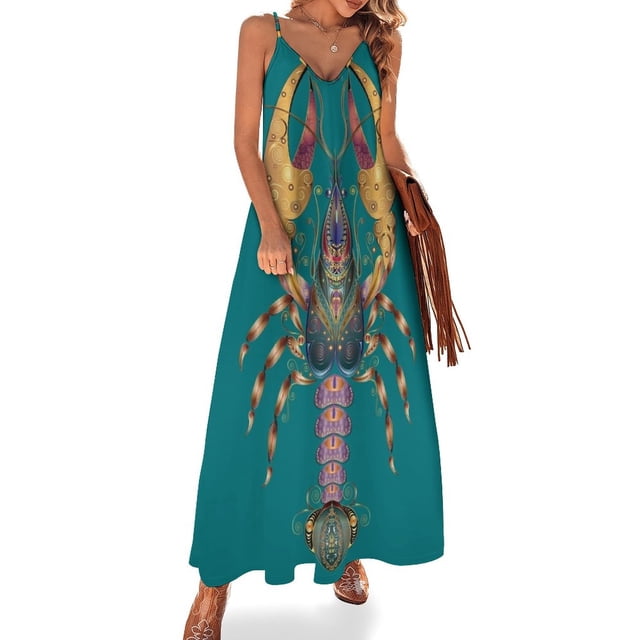 Vestido sin mangas con tótem de langosta de oro real: despierta tus poderes mágicos Vestidos de verano para mujer