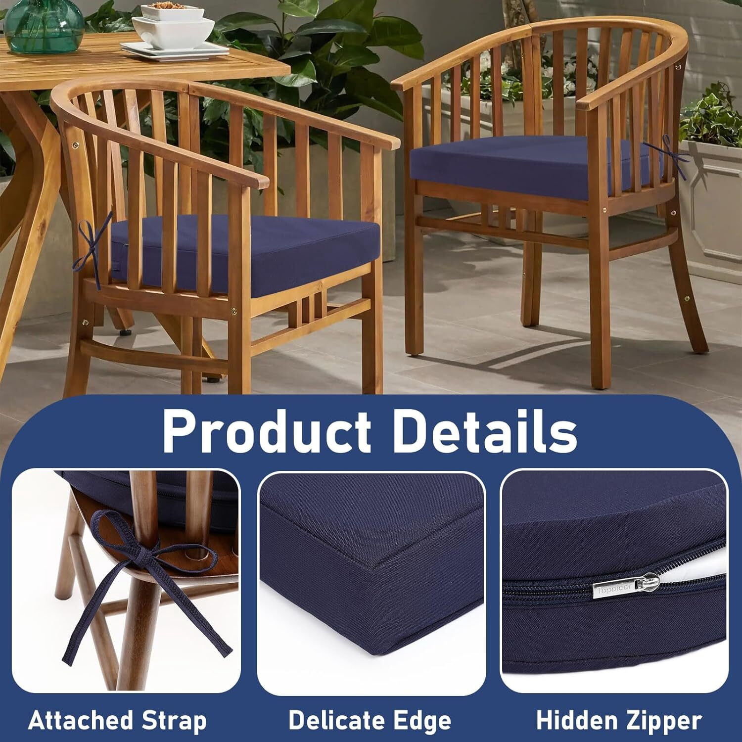 Findosom Outdoor Chair Cushion Set of 2, 17"x16"x2" Waterproof Patio Seat Chair Cushions with Ties,Fade Resistant Round Corner Outdoor Deep Seat Cushions for Outdoor Furniture,Dining Chair Pads,Beige