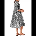 thumbnail image 2 of Vestido Midi Holgado Informal de Verano para Mujer, con Escote en V, Cordones, Media , Estampado Geométrico Bohemio Negro M, 2 of 9