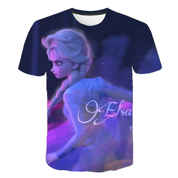 Camisetas de manga corta para niños, camisetas bonitas de Froze girls, camisetas de dibujos animados a la moda, camisetas casuales de verano, ropa de Elsa para niños de 4 a 14 años, 14T Gao Jinjia LED