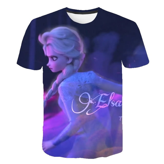 Camisetas de manga corta para niños, camisetas bonitas de Froze girls, camisetas de dibujos animados a la moda, camisetas casuales de verano, ropa de Elsa para niños de 4 a 14 años, 5T Gao Jinjia LED