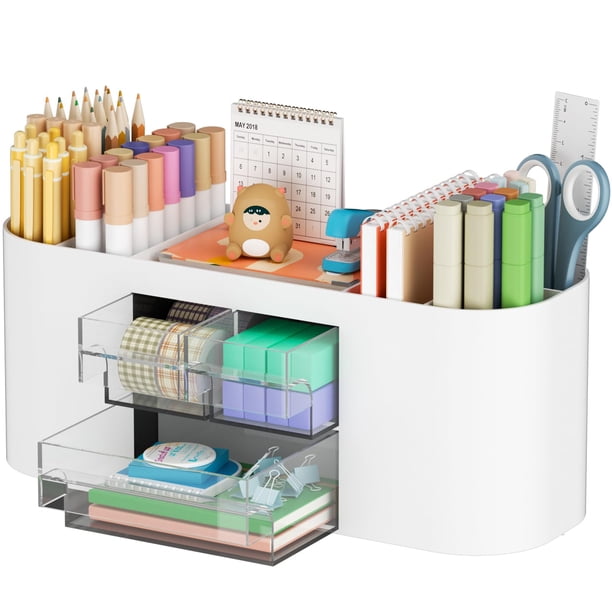 Organizador de Escritorio Marbrasse con 3 Cajones y 7 Compartimentos Blanco