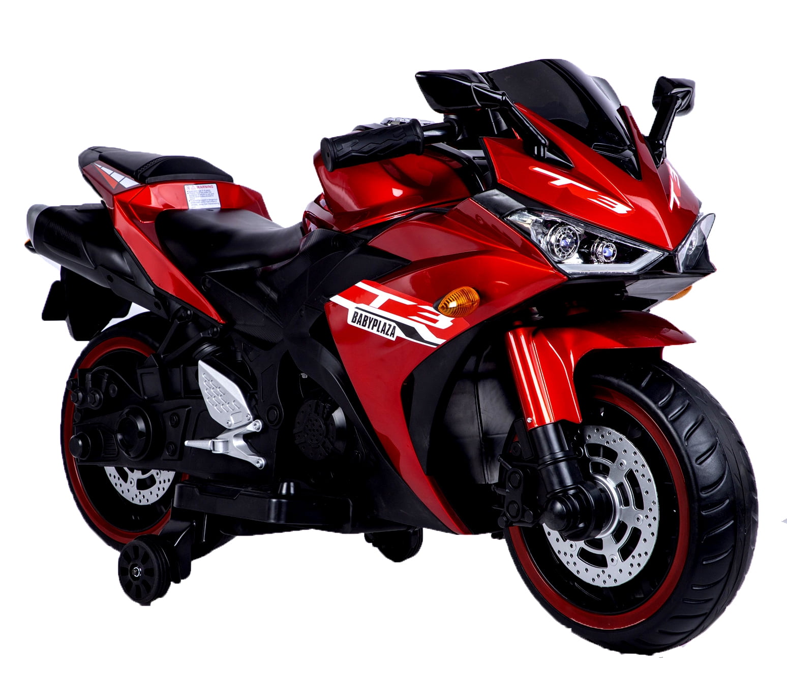 HONGLONG 12V Kids Toys Motorcycle, Electric Ride on Toys with Training Wheels,Manual Throttle, for 3-6 Years Boys Girls, Red