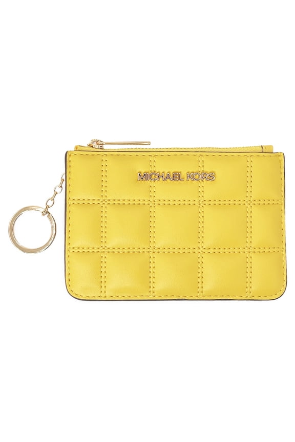 Women's Jet Set Travel Small Top Zip Coin Pouch in Vegan Leather (Daisy Yellow)