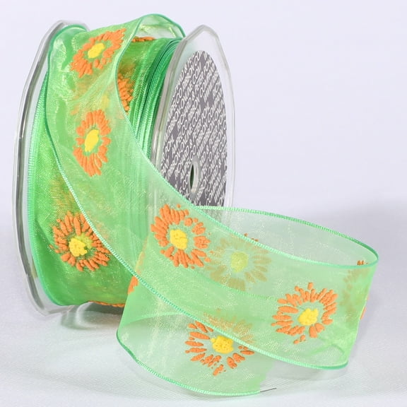 The Ribbon People Green and Orange Floral Wire Edged Craft Ribbon 1.5" x 27 Yards