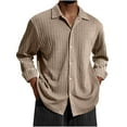thumbnail image 2 of Men's Solid Ribbed Knit Button Down Shirts Casual Long Sleeve Solid Color Blouse Pullover Texture Collared Tops (XL, Khaki), 2 of 3