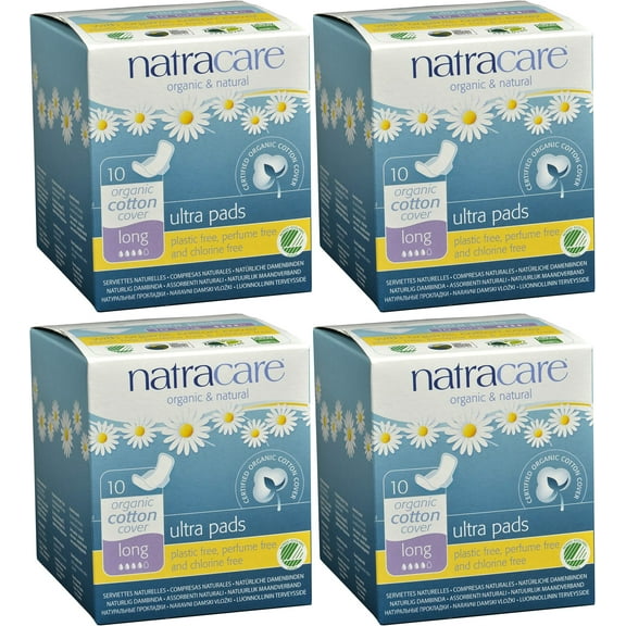 (4 Pack) Natracare Natural UItra Pads w/wings - Long w/organic cotton cover