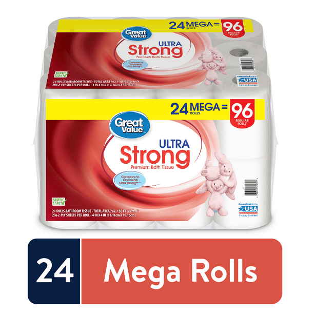 Great Value Ultra Strong Premium Toilet Paper, 24 Mega Rolls Walmart