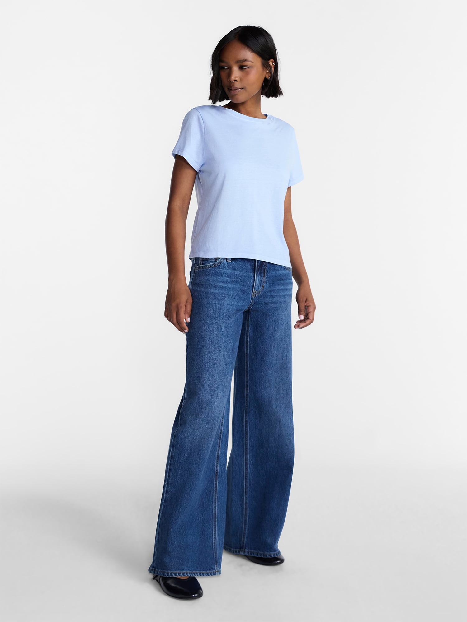 No Boundaries Washed Relaxed Fit Cotton Tee, Women's XXS-XXL