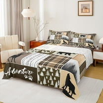 Manfei Safari Bear Deer Twin Sheet Sets,Adverture Camping Twin Fitted Sheet,Howling Wolves Flat Sheet For Boys Kids,Luxury Bedroom Decor,3pcs