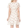 thumbnail image 6 of INSPIRE CHIC Women's Floral V Neck Flare Short Sleeve Lace-up Zipper Chiffon Dress XS White, 6 of 9