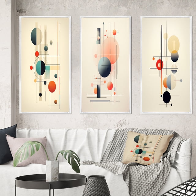 Designart "Vintage Abstract Desire in Knowing II" Modern Geometric Framed Wall Art Set Of 3 - Blue Abstract Frame Gallery Wall Set For Home Decor