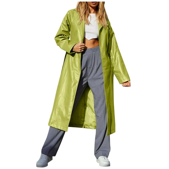 IROINID Women's Mid-Long Trench coat Coat Solid Color Long Sleeve Loose Warm Jacket Slim Winter Hoodless Coats, Green