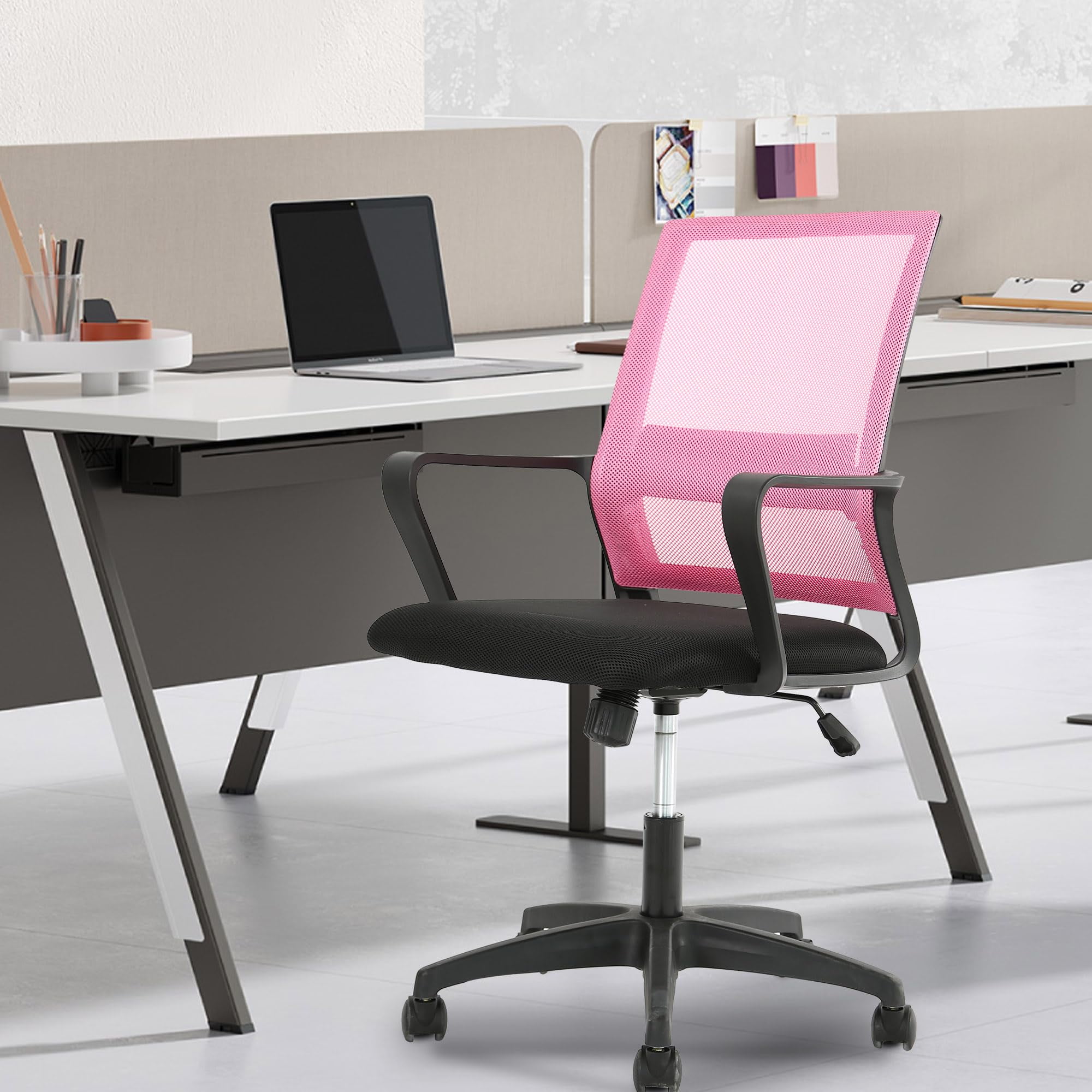 YRLLENSDAN Mesh Office Chair with Wheels Rolling Desk Chair with Arms Mesh Computer Chair for Adults Conference Room Chair Study Chair Adjustable Height,Pink