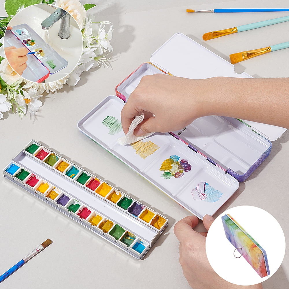 1Set Iron Watercolor Paints Tins Box with Plastic Empty Watercolor Paint Pans Colorful 223x74x26mm