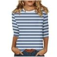 thumbnail image 2 of Fnooota 3/4 Sleeve Tops for Women, Stripe Casual Pullover Spring and Autumn Blouses Blue Size S, 2 of 5