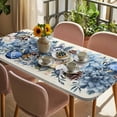 thumbnail image 3 of Blue Poinsettia Christmas Table Cloths for 4 Foot Rectangle Tables, Xmas Botanical Balls Snowflake Retro Patio Waterproof Elastic Fitted Tablecloths, Washable Rectangular Table Cover for Camping, 3 of 8