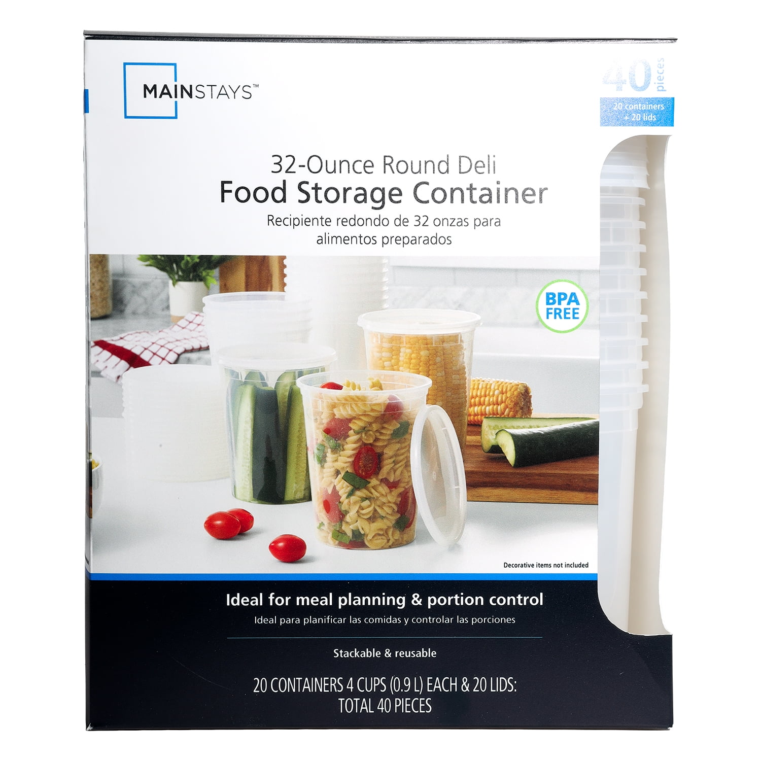(3 pack) Mainstays 40 Piece 32oz Plastic Deli Container, Ideal Use for Meal Prep and Batch Cooking