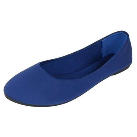 Forever Shoes Women Ballet Flats Round Toe Gel Memory Foam Insole Comfortable Satin Material FLEXIBLE-62 Navy Royal Blue 7