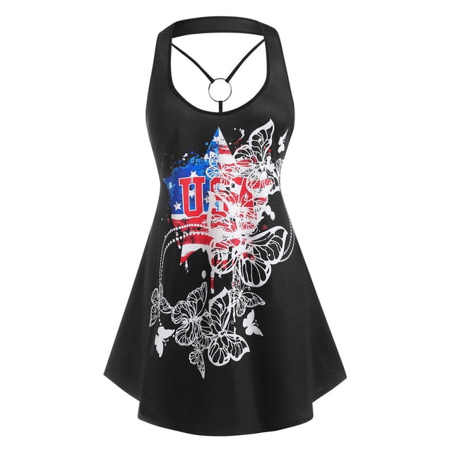 Tallas grandes de la bandera americana de la mariposa. Rosegal Camisetas sin mangas de talla grande