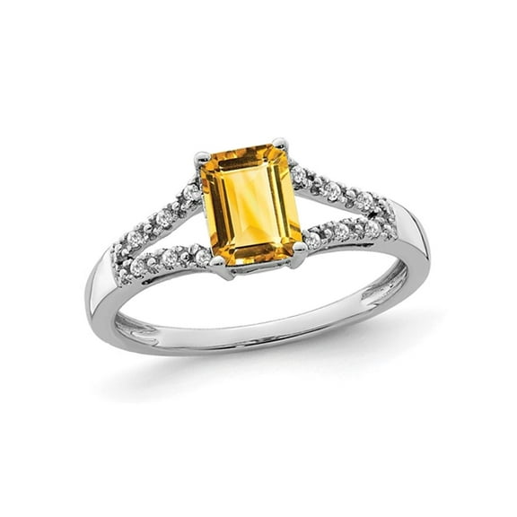 Gem & Harmony 7/8 Carat (Ctw) Citrine Ring in 14K White Gold with Diamonds for Women