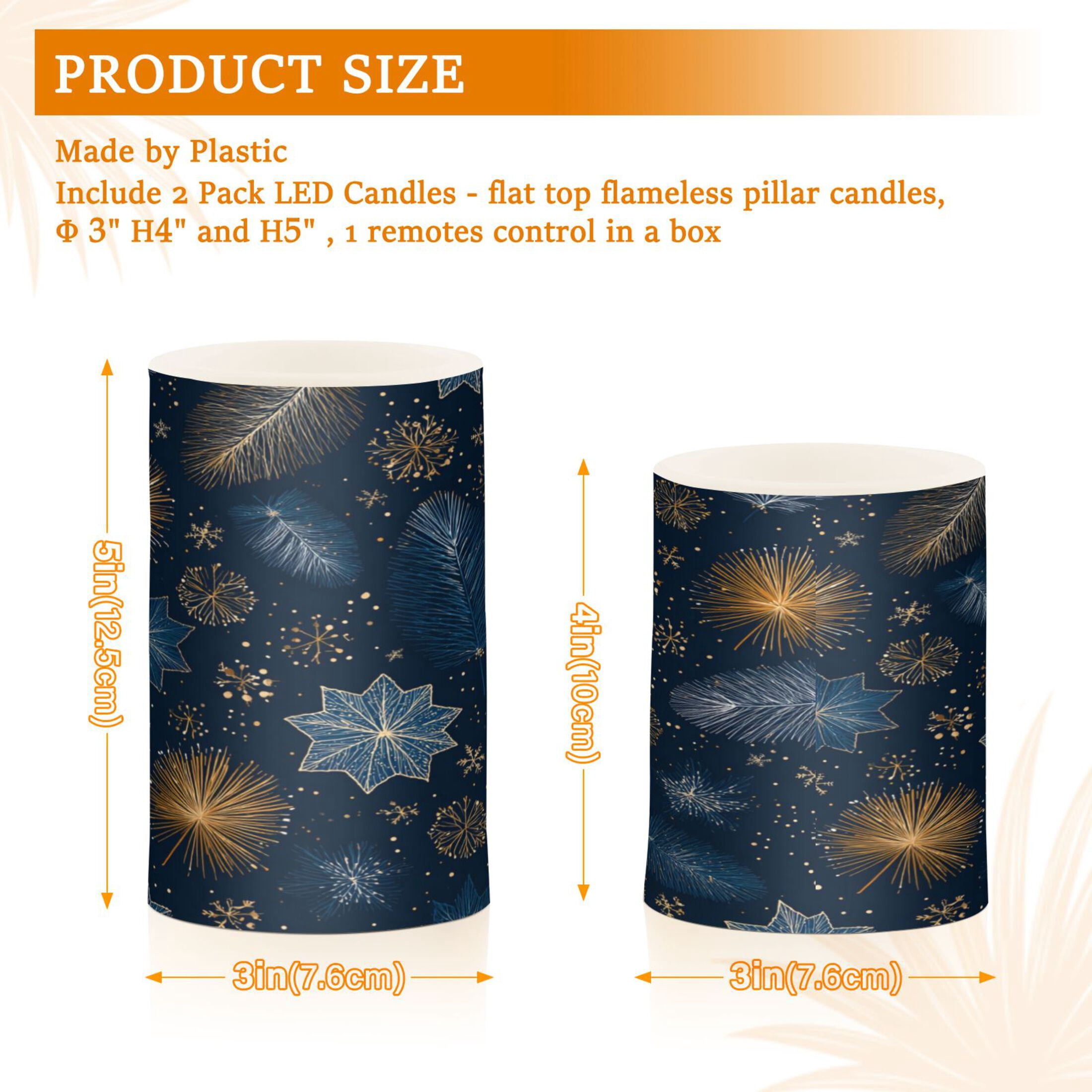 Set of 2 Flameless Candles Lights with Remote Control Flickering LED Candles Electric Candles for Home Decor Parties Golden Pine Needles