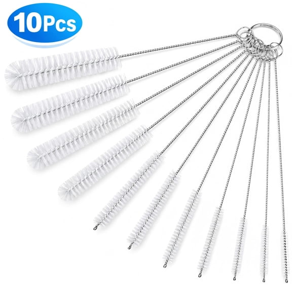 10-Piece Stainless Steel Straw Cleaning Brush Set, 8.2" Long Nylon Bristle Tube Brushes for Reusable Straws, Water Bottles, Tumblers