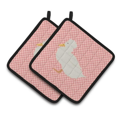 

Crested Duck Pink Check Pair of Pot Holders - Pink