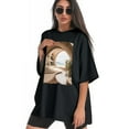 thumbnail image 3 of Plus Size Shirt for Women Oversized Black Tops for Women Short Sleeves Shirt for Women Tropical Beach T Shirt Crewneck Shirt for Women M, 3 of 5