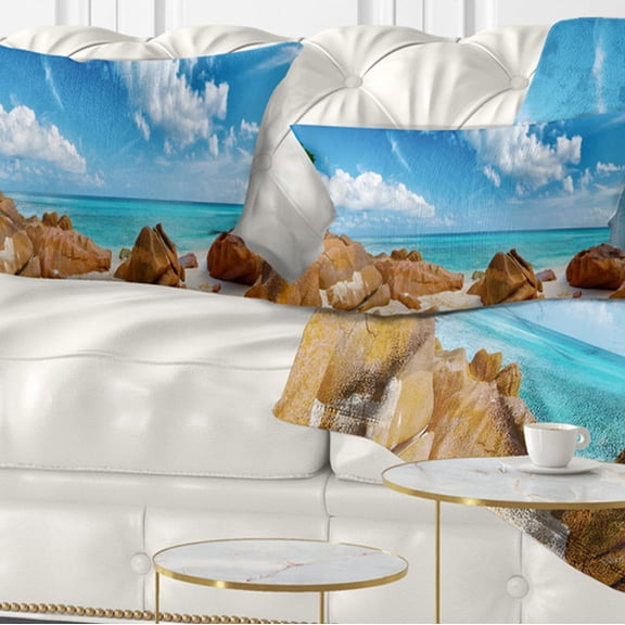 Designart Rocky Seychelles Island Panorama - Oversized Beach Throw Pillow - 12x20