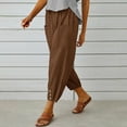 thumbnail image 3 of Eashery Women's Casual Linen Pants Adjustable Lounge Trousers Mid-Rise Stretch Work Pants Women Trousers (Solid Color,Brown,M), 3 of 5