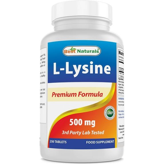(3 pack) Best Naturals L-Lysine 500 mg 250 Tablets