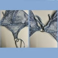 thumbnail image 5 of One Piece String Bathing Suit for Women Sexy Faux Denim Halter Swimsuits O-Ring Tie-Up Cheeky Thong Bikini Beachwear Light Blue, L, 5 of 7