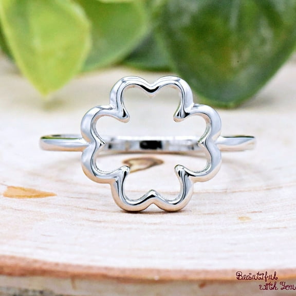 SS DESIGNS Four Leaf Clover Ring, Celtic Lucky Clover Ring Silver, Minimalist Sterling Silver Ring, Womens Silver Four Leaves Clover Ring, Good Luck