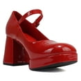 thumbnail image 2 of Soda Women Mary Jane Platform Shoes Square Toe High Chunky Heel Pump Adjustable Ankle Strap NOSTA-S Red Patent 6, 2 of 5