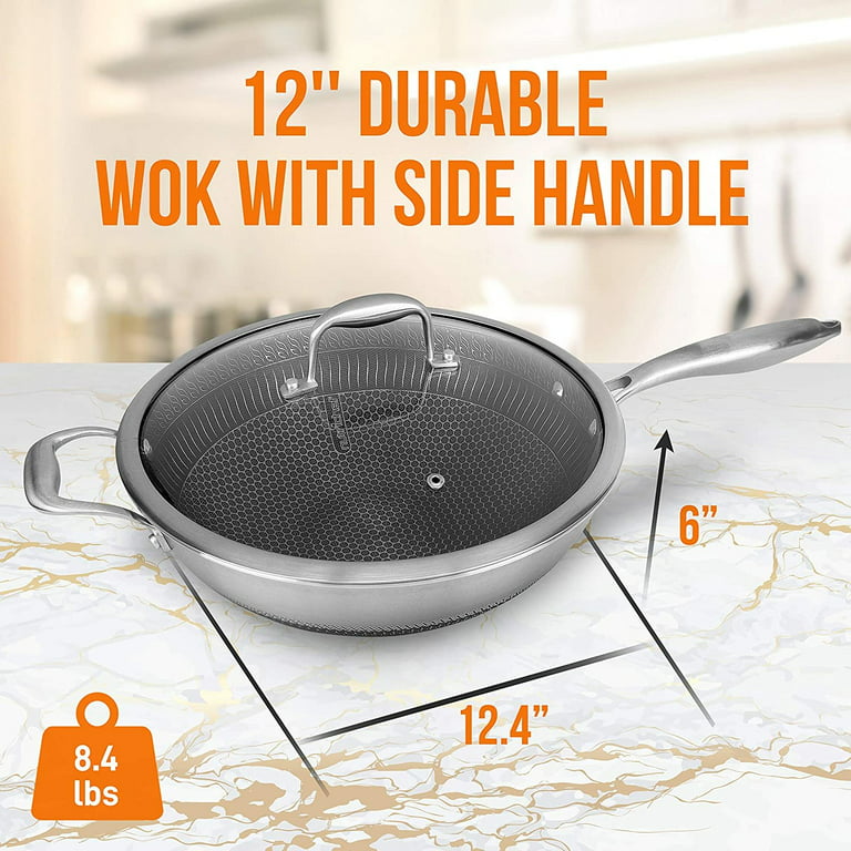 Innerwell 12 Inch Nonstick Wok Pan with Lid, Non Stick Stir Fry Pan with  Ergonomic Handle 100% PEOA and PFOA Free Frying Saute Skillet Cookware,  Green