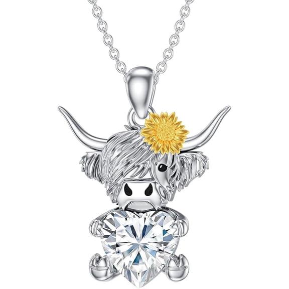 SOULMEET Highland Cow Pendant Necklace with Heart Birthstone Cow Necklace Gift for Women