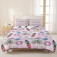 thumbnail image 3 of Quilts Twin XL Size Bedding Set, Summer Beach Lightweight Quilted Comforter, Surfboard Palm Ship Sunglasses Pink Striped Reversible Bedspread Coverlet with Pillow Covers for All Season, 68" x 98", 3 of 9