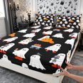 thumbnail image 3 of Erosebridal Cartoon Ghost Pumpkin Fitted Sheet Queen 3-Piece,Happy Halloween Bedding,Black White,1 Fitted Sheet and 2 Pillowcases, 3 of 6