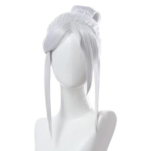 Peluca genérica para cosplay de anime, 35 cm, corta, plateada y blanca, sintética