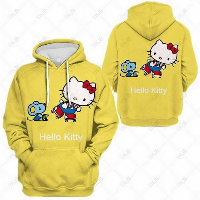 Hello Kitty Print Womens Pullover Fashion Simple Long Sleeves Oversize Vintage Clothing Creative All-math Woman Hoodie