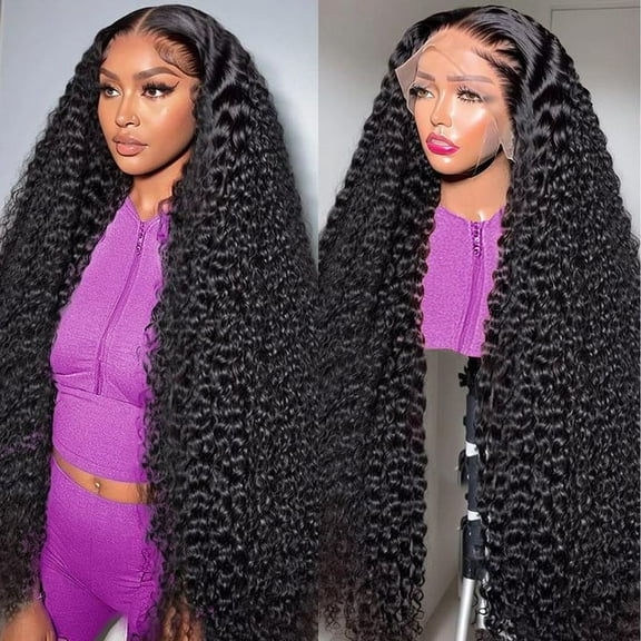 32 Inch Deep Wave Lace Front Wigs Human Hair 13x4 HD Lace Front Wigs Natural Black 180% Density