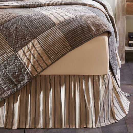 Jupe De Lit (bed Skirt) Sawyer Mill King - Rayures Crème Et Charbon - Drop 16 Pouces - Neuf Avec étiquette