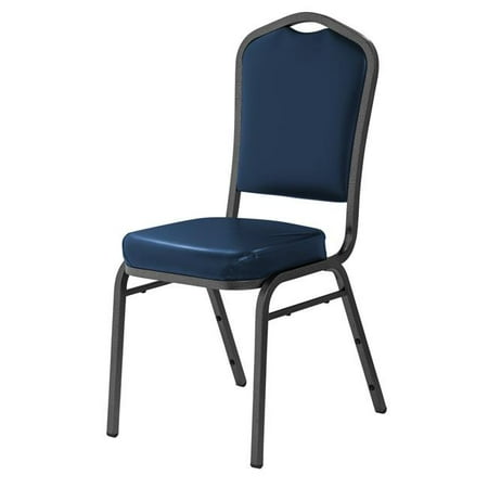 Vinyl Padded Stack Chair - National Public Seating 9304-SV Deluxe Vinyl Upholstered Padded Stack Chair, Midnight Blue & Silvervein